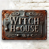 1707BA Vintage Witch House Decorative Iron Sign Plaque, Wall Hanging Vintage Style Decor for Street, Yard, Porch,  (7.9 x 11.9 inches)